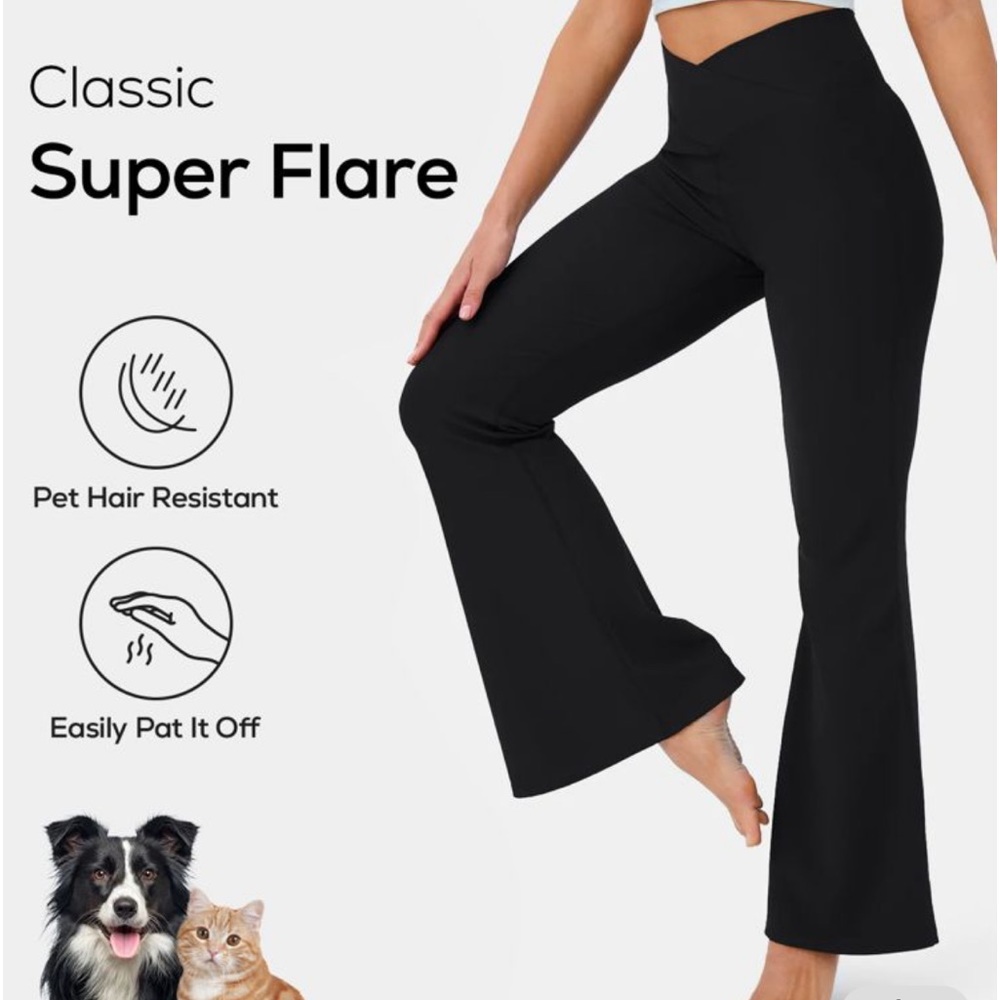 HALARA Cross-Over Flare Pet Resistant Leggings.